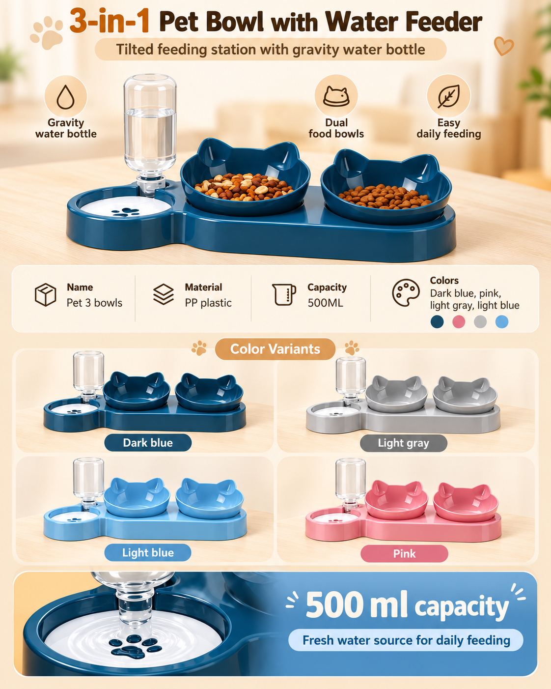 3-in-1 Cat Feeding Station