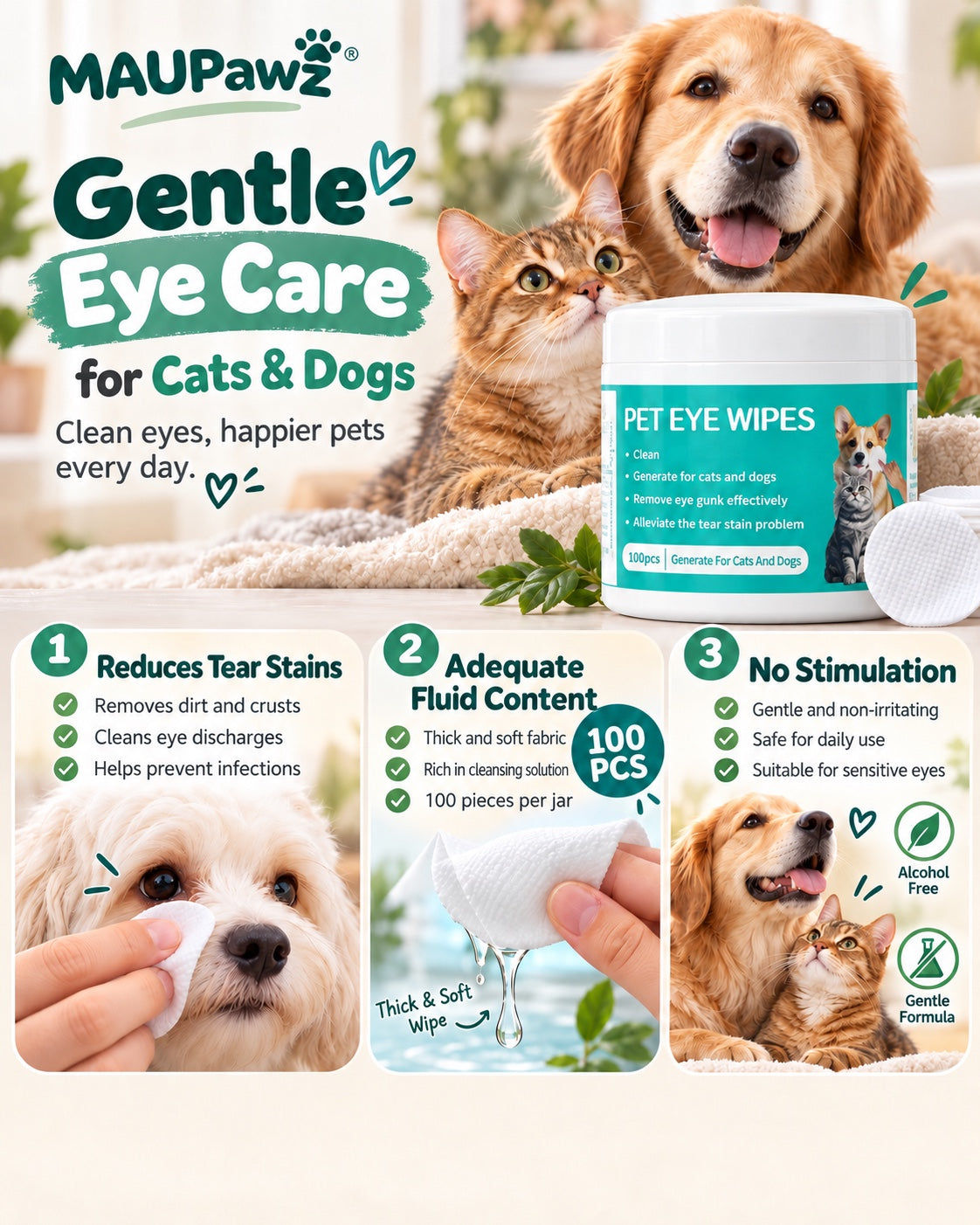 Pet Eye Wipes – Gentle Everyday Cleaning for Dogs &amp; Cats 🐾