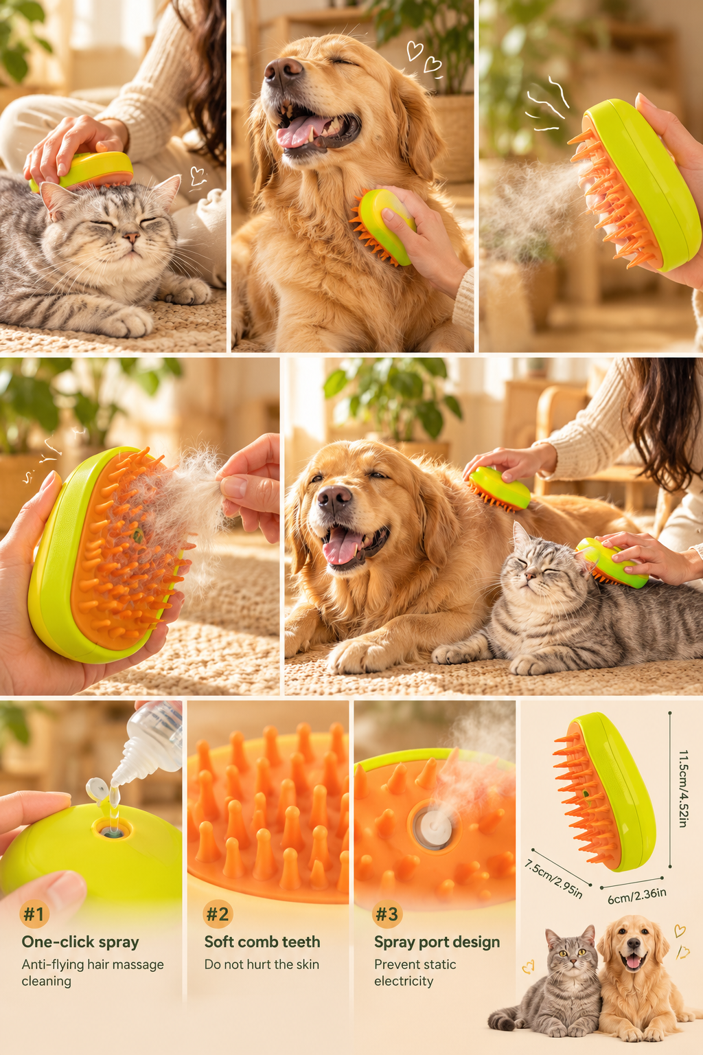 3-in-1 Pet Grooming Brush